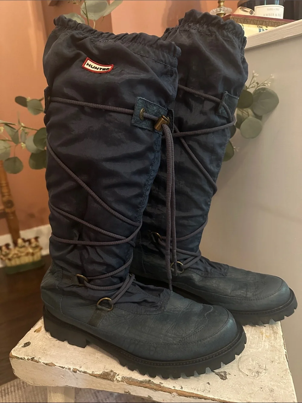 Hunter women’s Summit Amazonas Tall Lace-Up Rain Navy Blue boots - Picture 2 of 14